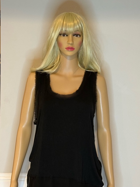 Bordeaux Tops - Bordeaux Black Scoop Neck Tank Top with sheer detailing on sleeve and hem